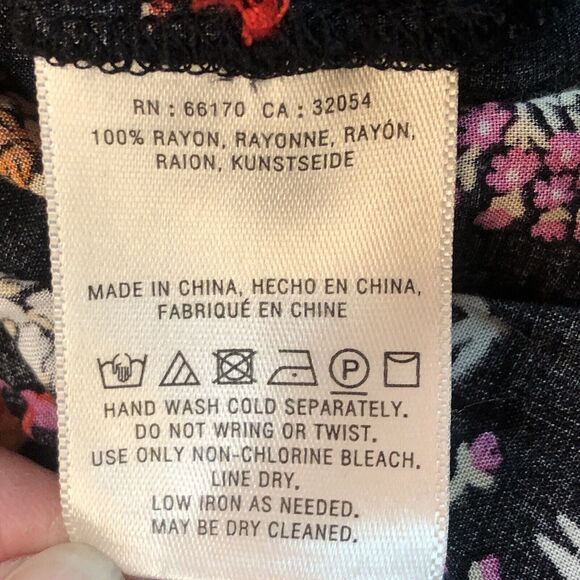 Anthropologie 28 of 52 Conversations Black Button-Up Birds Orange Pink Size 4 - Picture 9 of 10